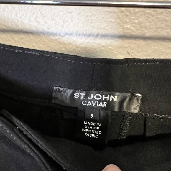 St.John Caviar Black Wide Leg Cropped Dress Pants Size 8 - Picture 3 of 6